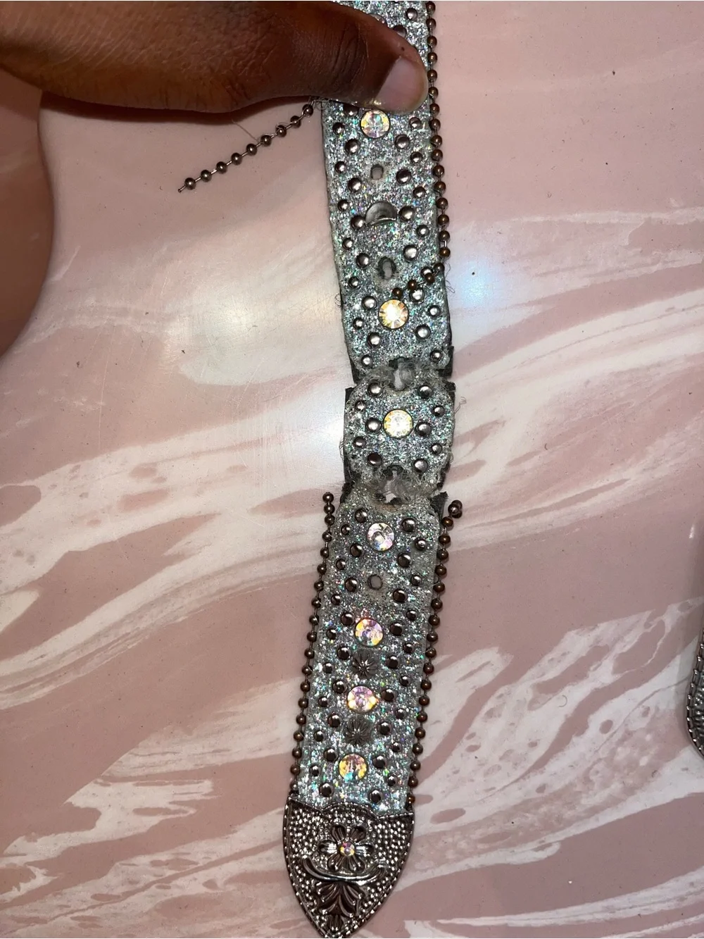 White Sparkle Rhinestone Western Belt - Women's Accessory